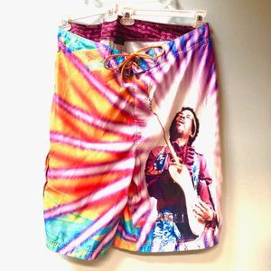 Jimi Hendrix Psychedelic Embroidered Dragonfly Swim Trunks Shorts